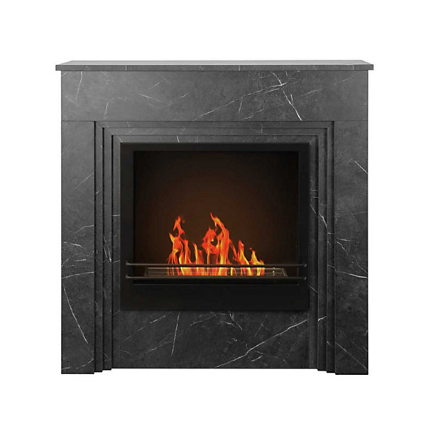 Bellini - Cheminée au bioéthanol de sol 96x35xH96 cm, effet marbre noir