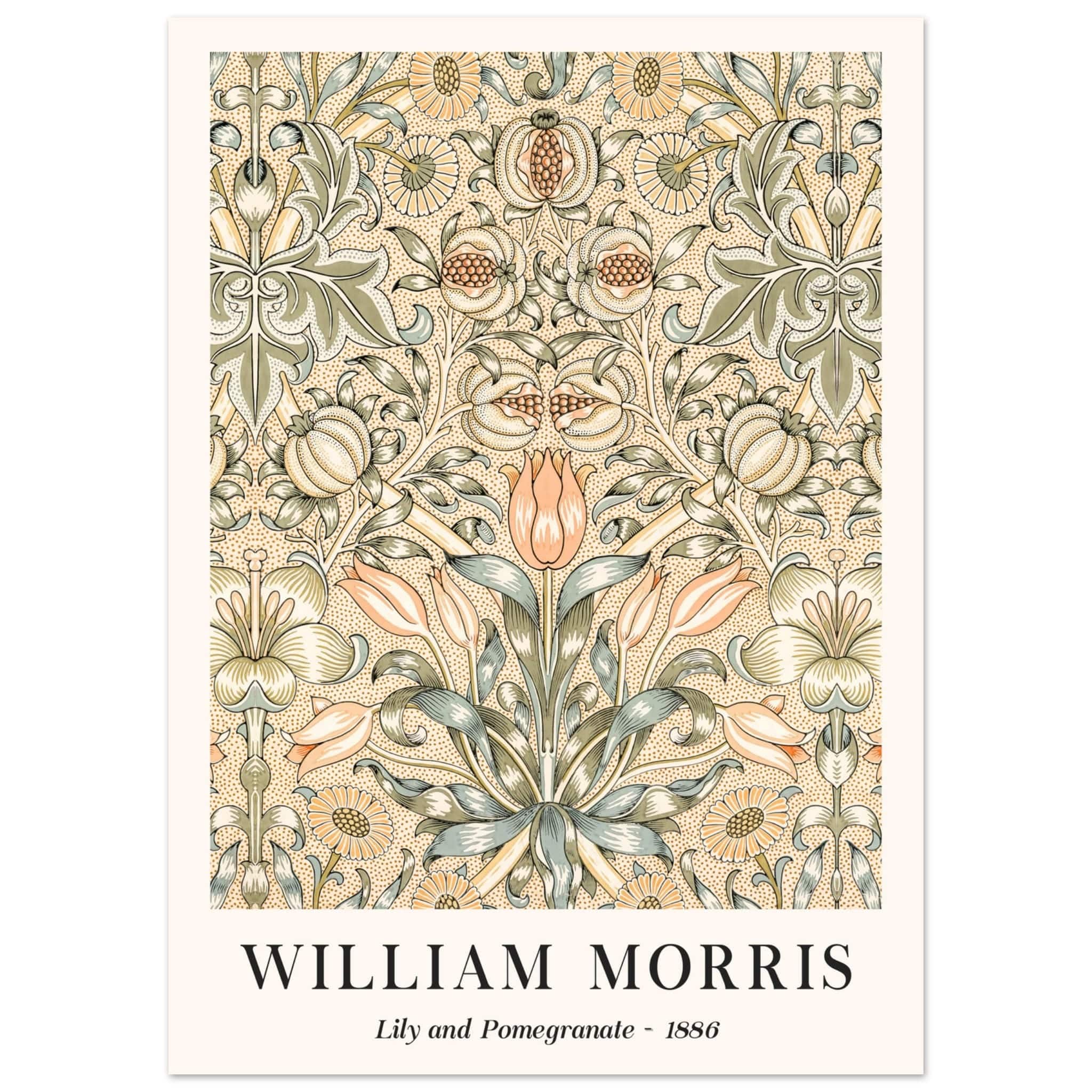 Artfulprints Poster William Morris - Lily and pomegranate 1886  - 50x70 cm - Groen