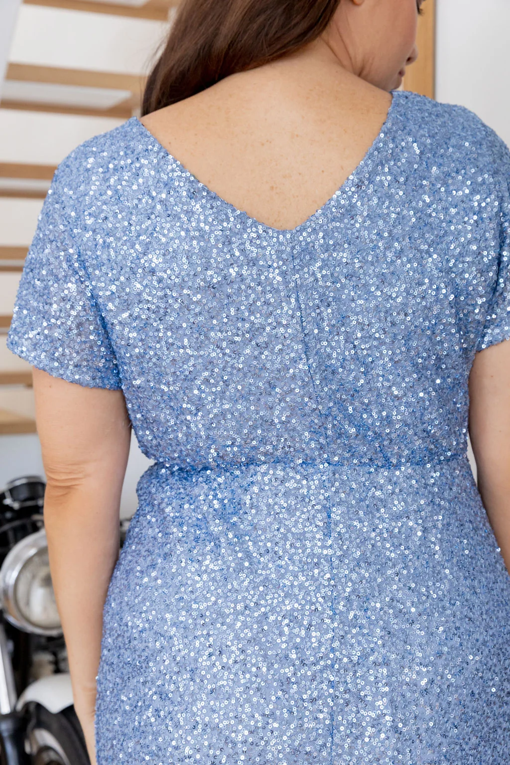Arabella Sequin Maxi Dress in Steel Blue