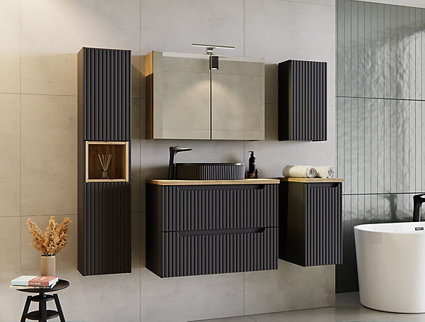 Meuble haut de salle de bain suspendue NOVA NOIR 20 x 57 cm