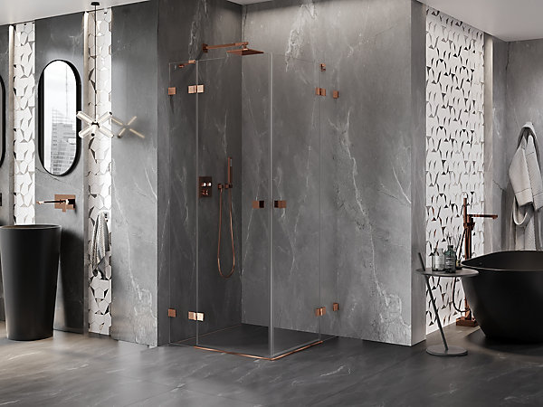 Mexen Lunar Duo cabine de douche pivotante 105 x 105 cm, transparent, or rose - 834-105L-105P-60-00