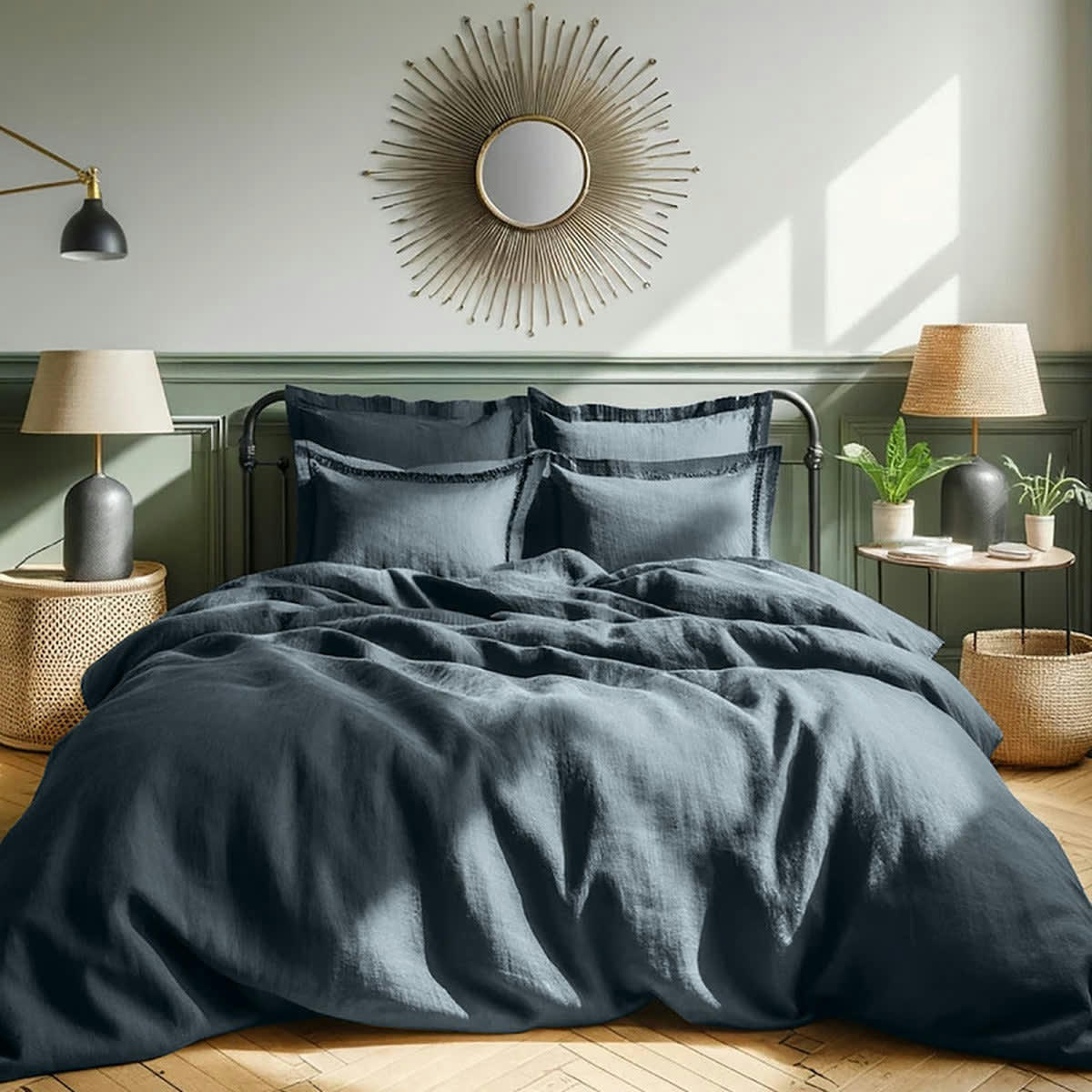 HORTENSE - Housse de couette lin lavé  260x240 bleu encre