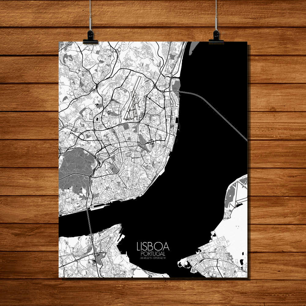 - Affiche Lisbonne Carte N&B 40x50