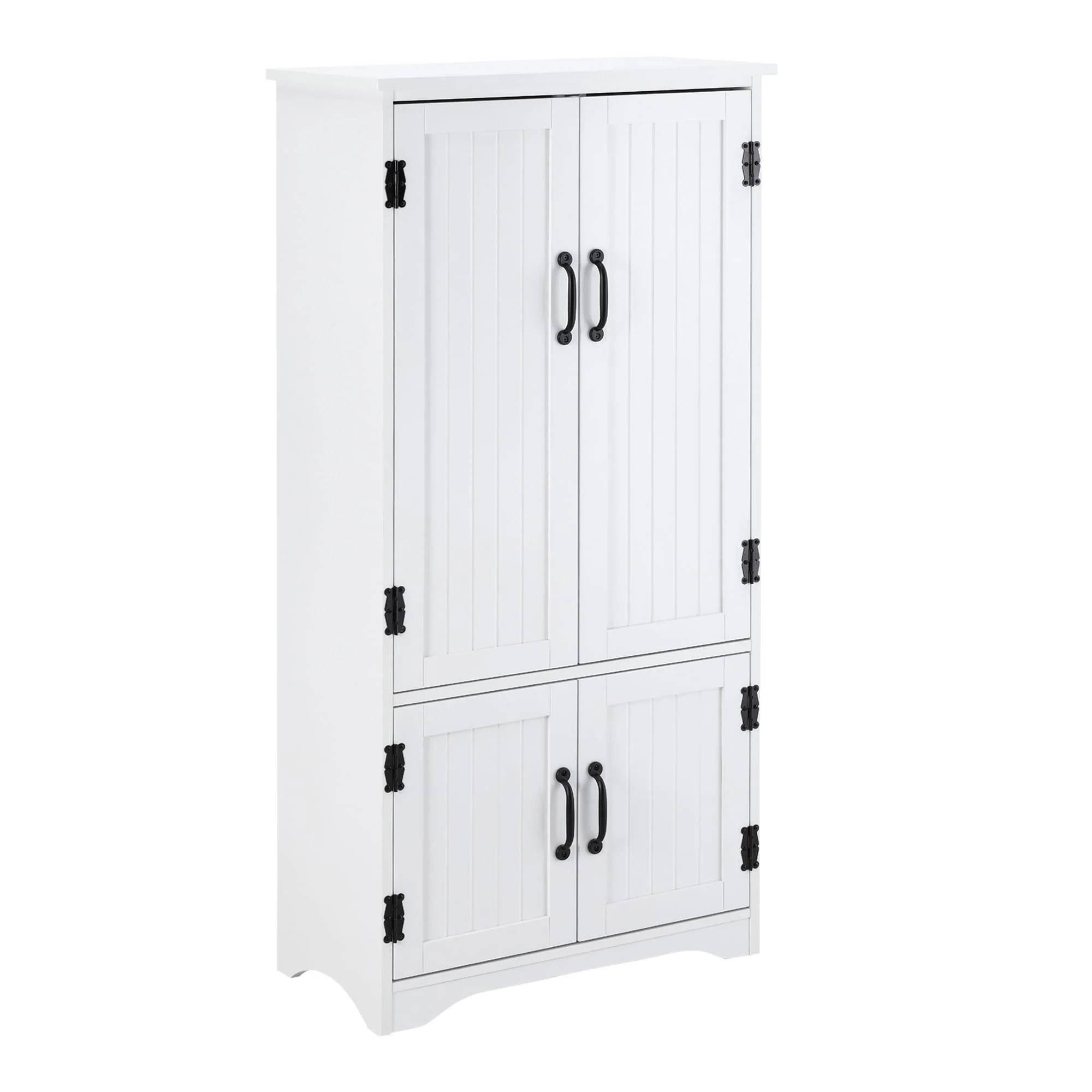 HOMCOM 4-Door Practical Storage Cabinet Multi-Storey Flexible Space Pantry w/Adjustable Shelves 2 Lower Doors, White