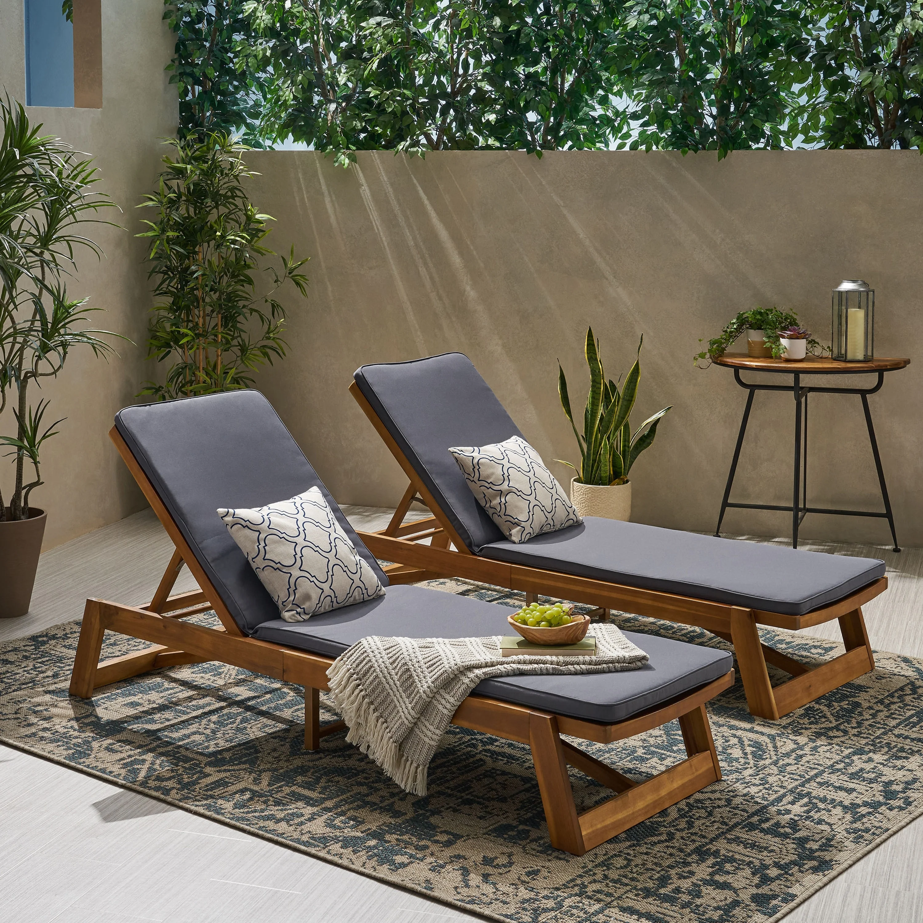 Maki Outdoor Acacia Wood Chaise Lounge Set (Set of 2) by Christopher Knight Home