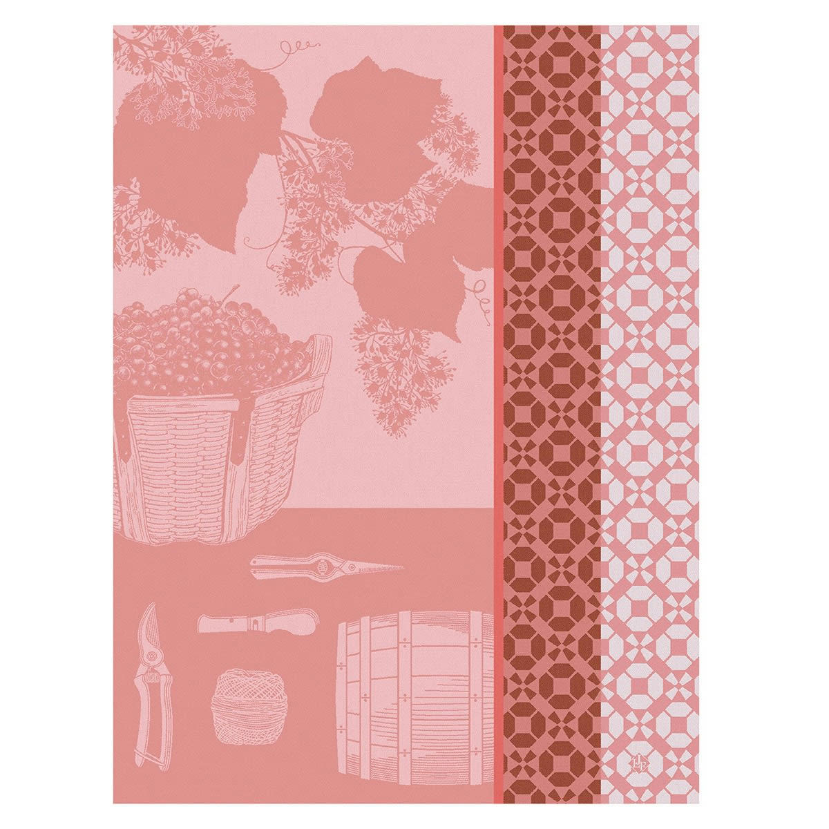VIN EN GRAPPE - Torchon en coton rose 60 x 80