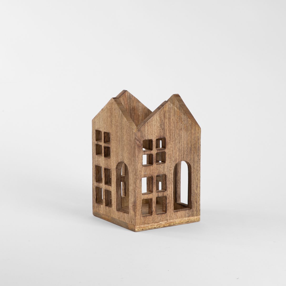 Lampion MANGOS domek z drewna mango 15x23 cm