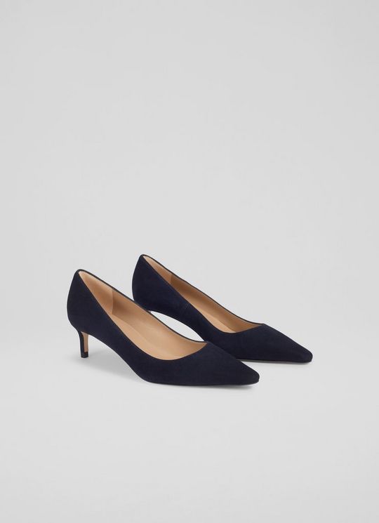 New Ava Navy Suede Kitten Heel Courts