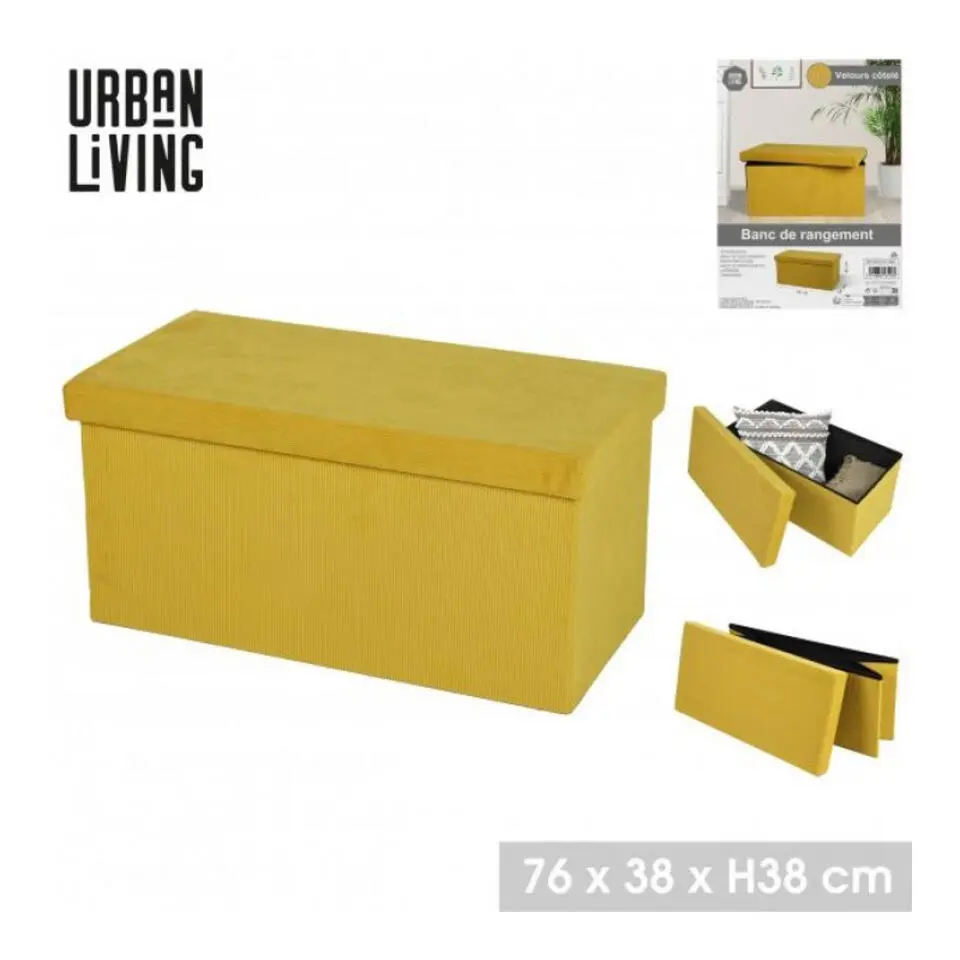 Urban Living poef/hocker/opbergbox - geel - mdf - 76 x 38 x 38 cm