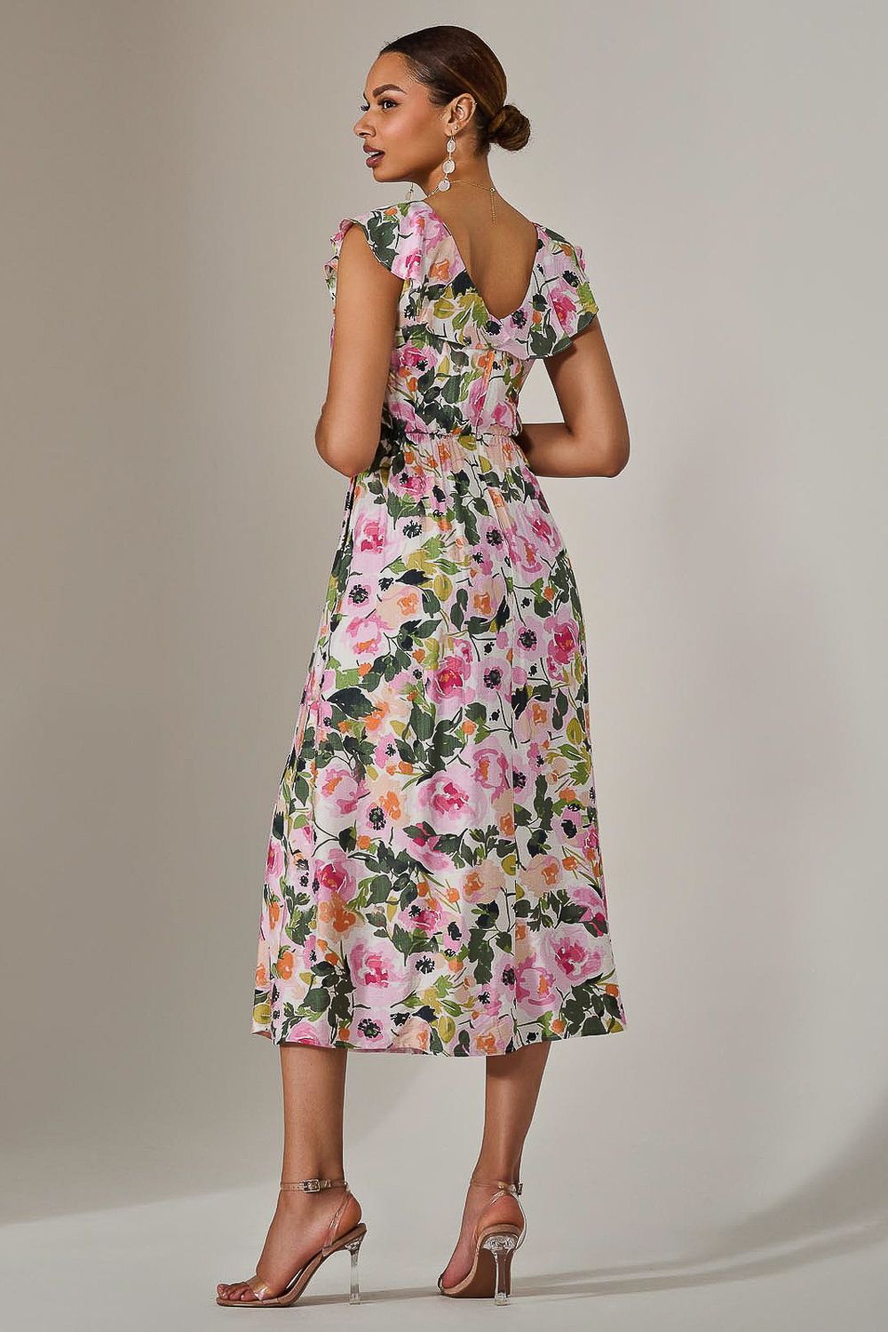 Jolie Moi Frill V Neck Midaxi Dress