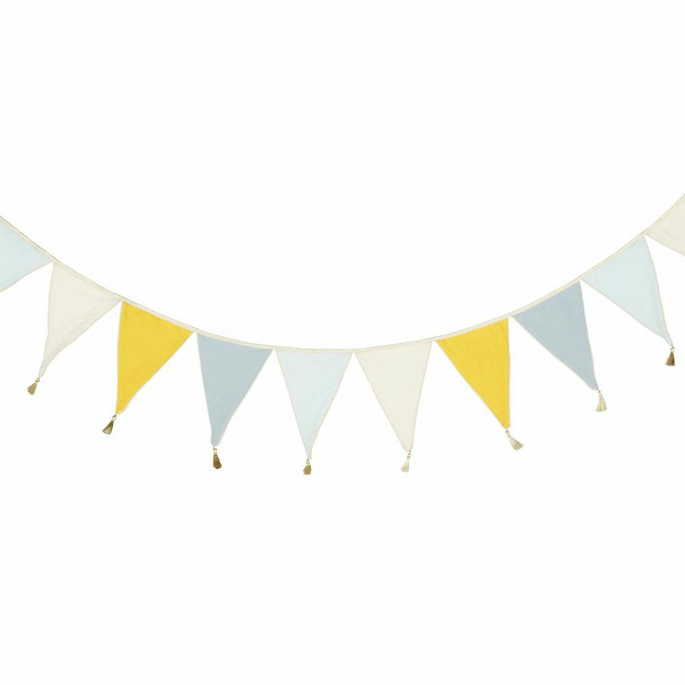 ANOUK - Guirlande fanions unis multicolore gaze de coton avec biais et pompoms dorés L210
