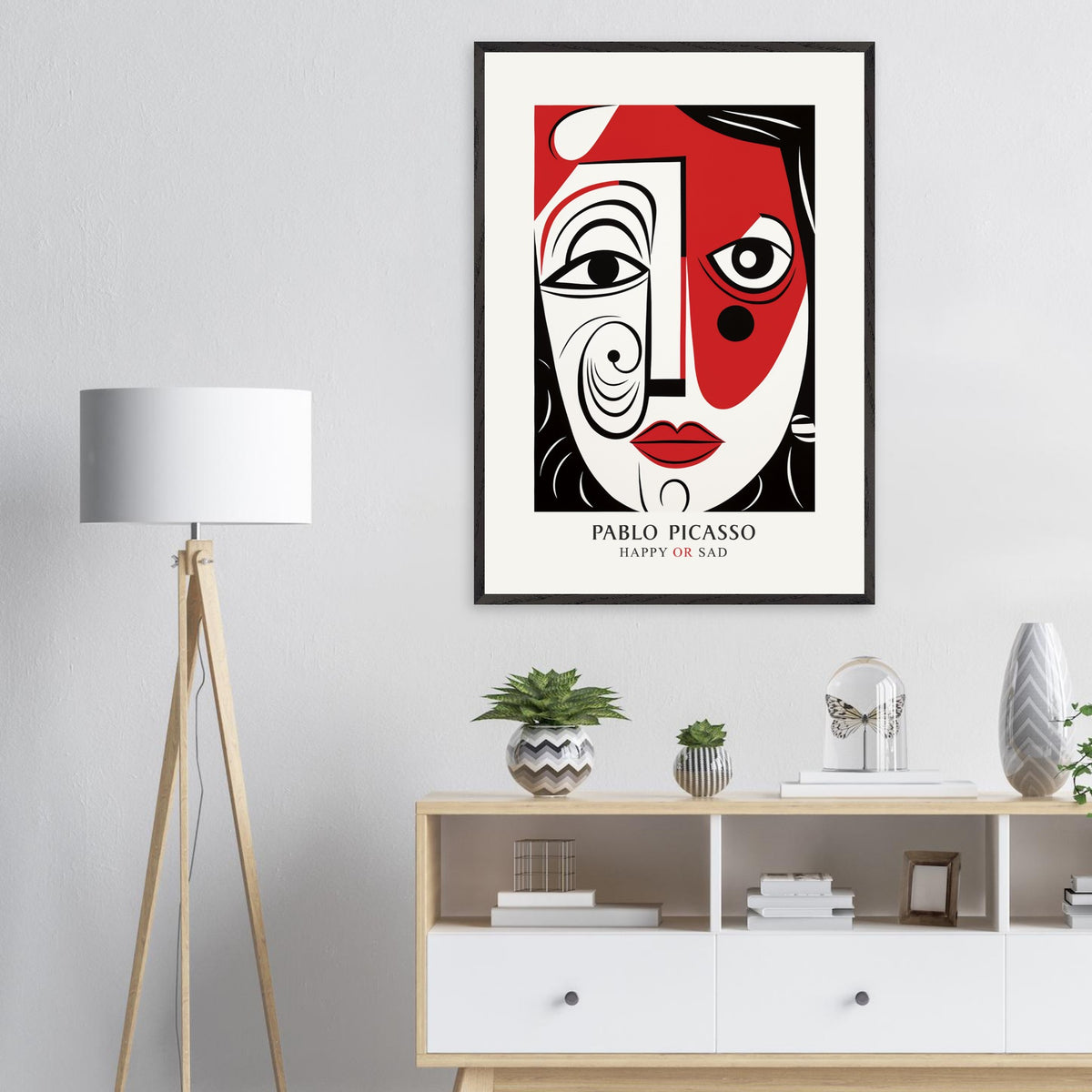 Artfulprints Poster Pablo Picasso - Happy or sad  - 70x100 cm - Rood
