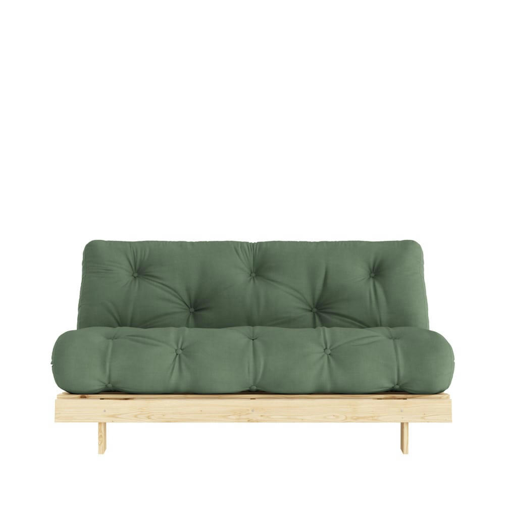 ROOTS - Canapé convertible 2 places 160x200cm en bois et tissu vert olive