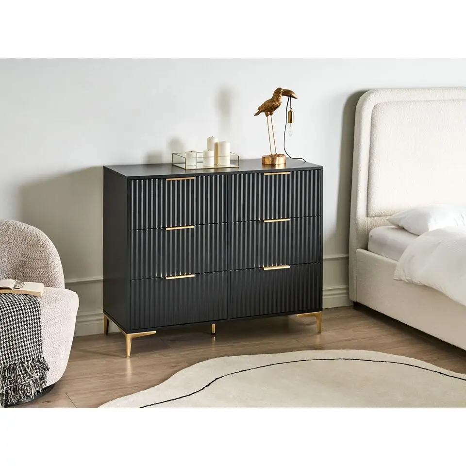 WALCOTT - Ladekast met 6 lades - Zwart - MDF