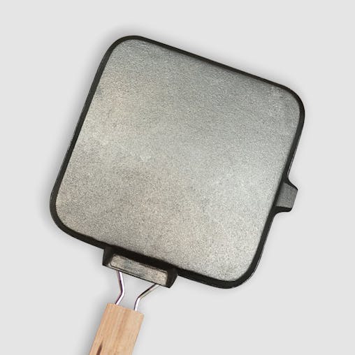 SOGA 2X 24cm Ribbed Cast Iron Square Steak Frying Grill Skillet Pan with Folding Wooden Handle
