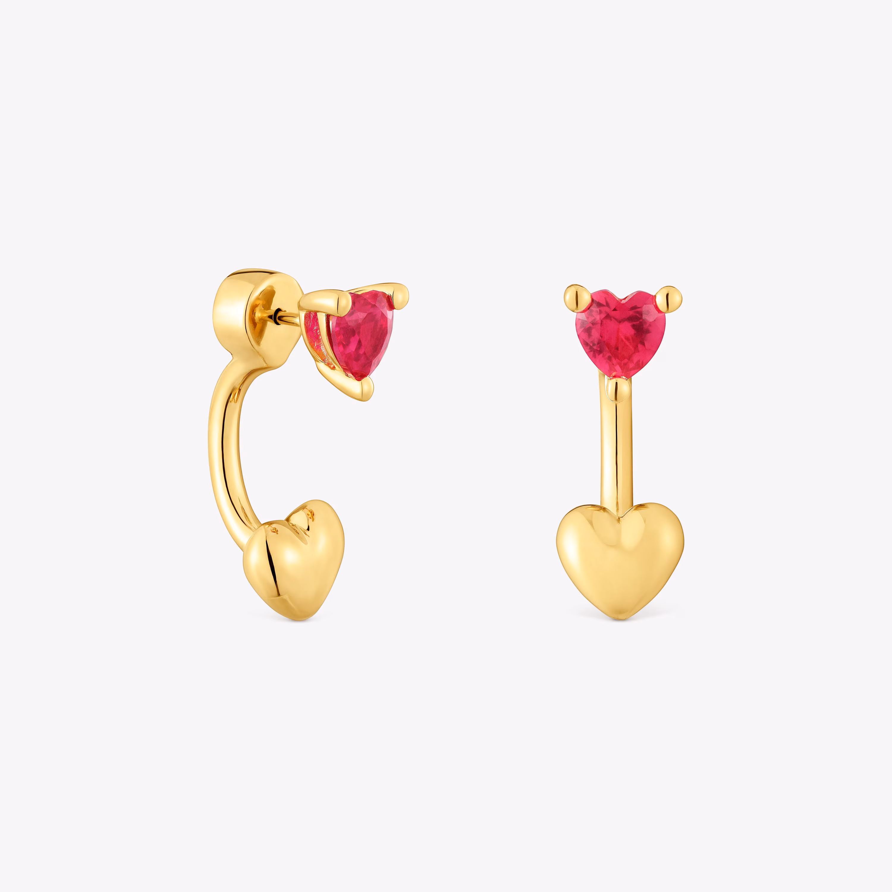 Pendientes cortos con baño de oro 18 kt sobre plata y rubí creado en laboratorio Garden Of Love LGG