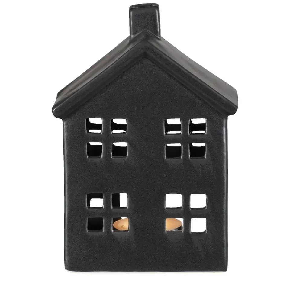 Waxinelichthouder Huis - zwart - 14,5x10,5x6,5 cm