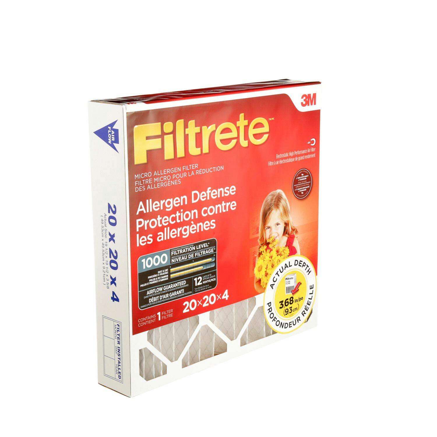 Filtrete™ MPR 1000 Micro Allergen Defense Filter, 20 x 20 x 4-in