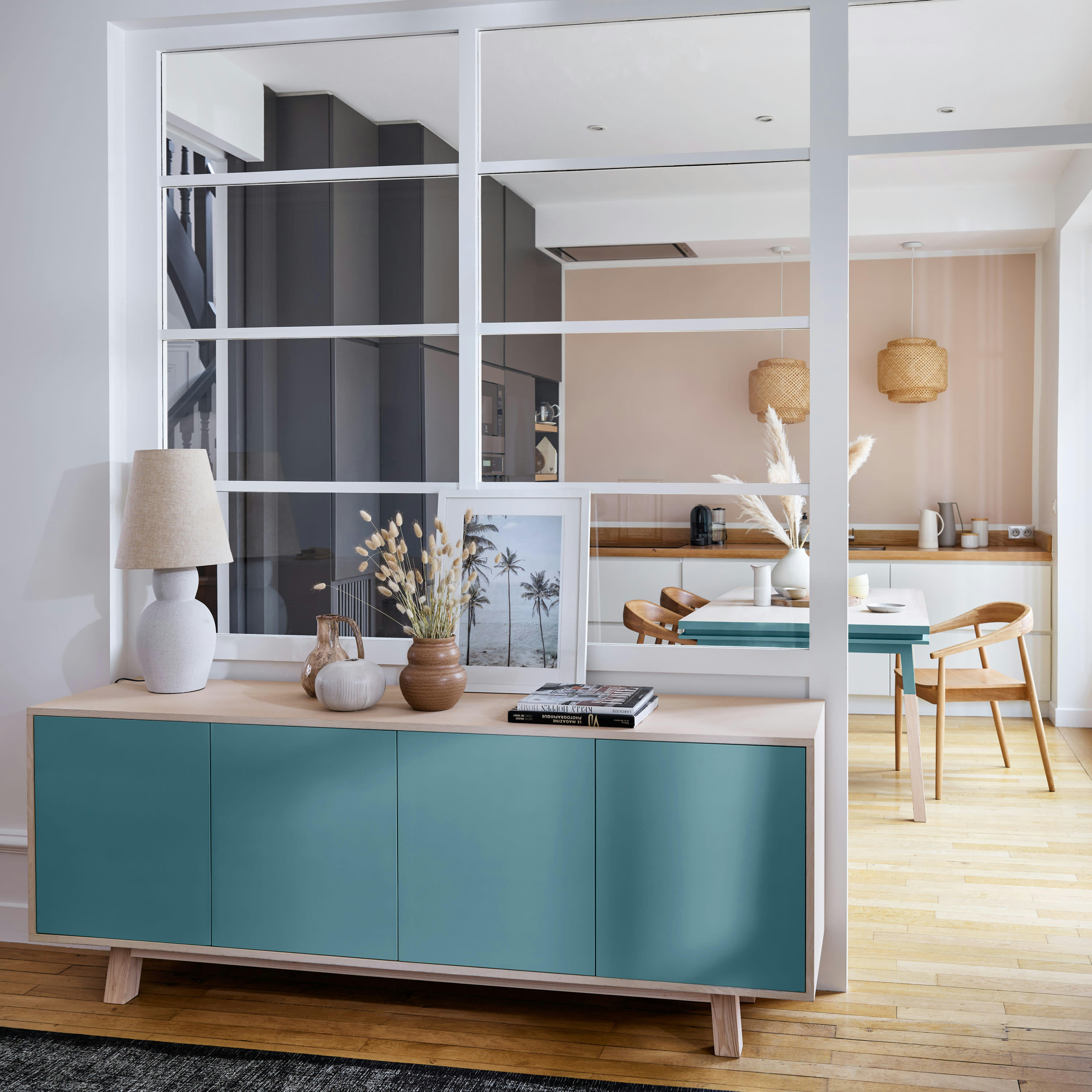 KUBE - Buffet 4 portes en frêne 180 cm, hauteur 94 cm