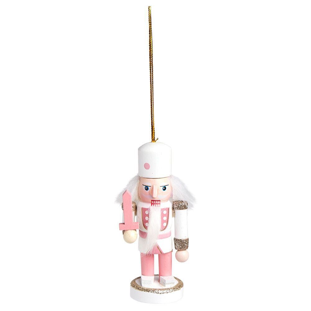 Décoration à suspendre Casse-noisette en bois rose et blanc H10cm