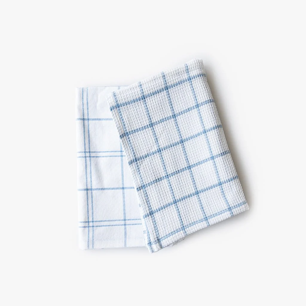 Conjunto de dois panos de Cozinha Xadrez Azul e Branco EVERYDAY