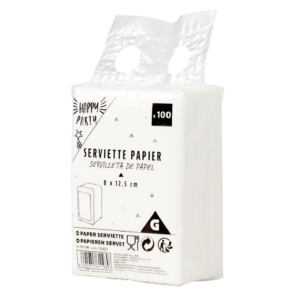 Serviette en papier uni blanc x100