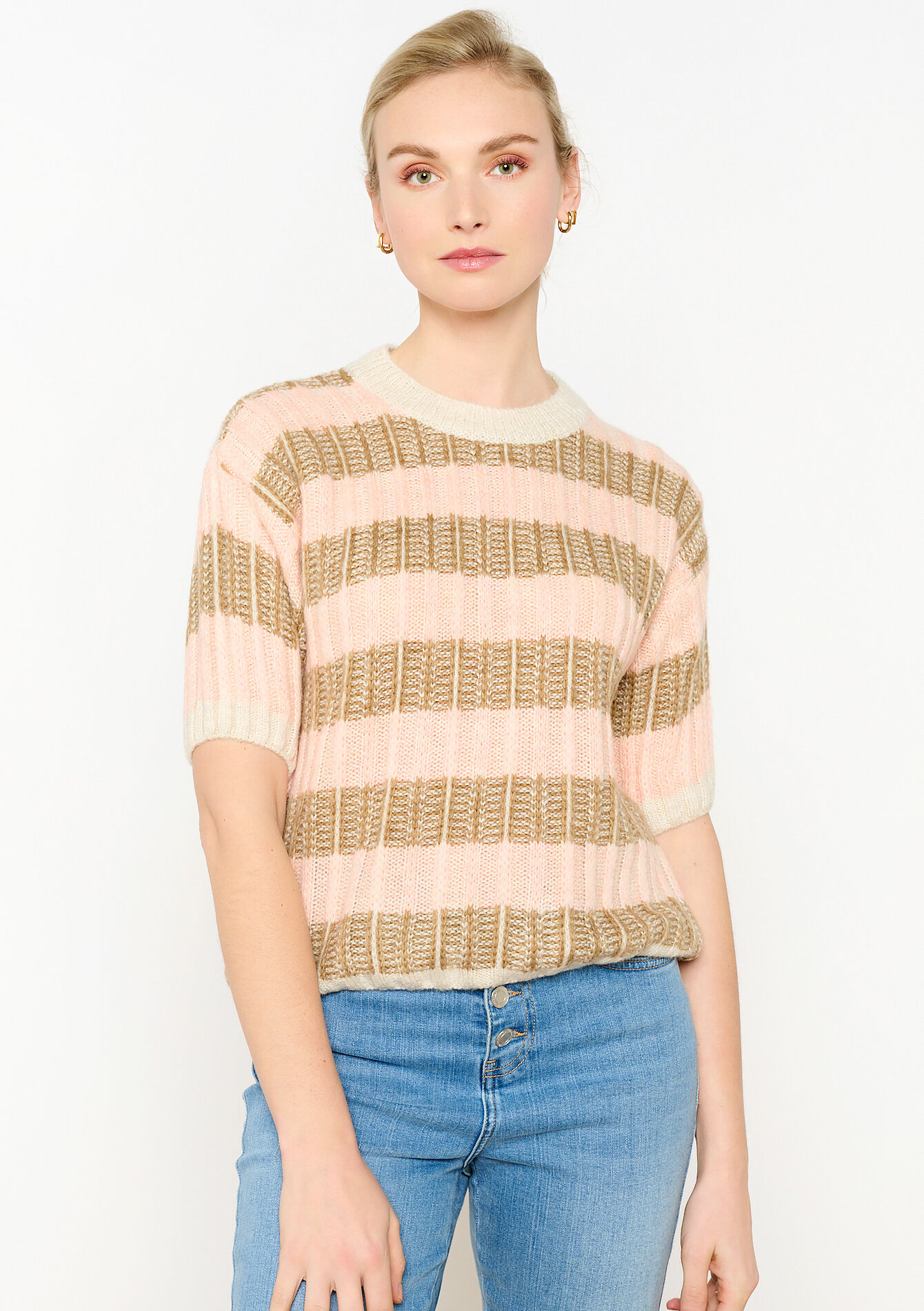 Geribbelde trui met korte mouwen