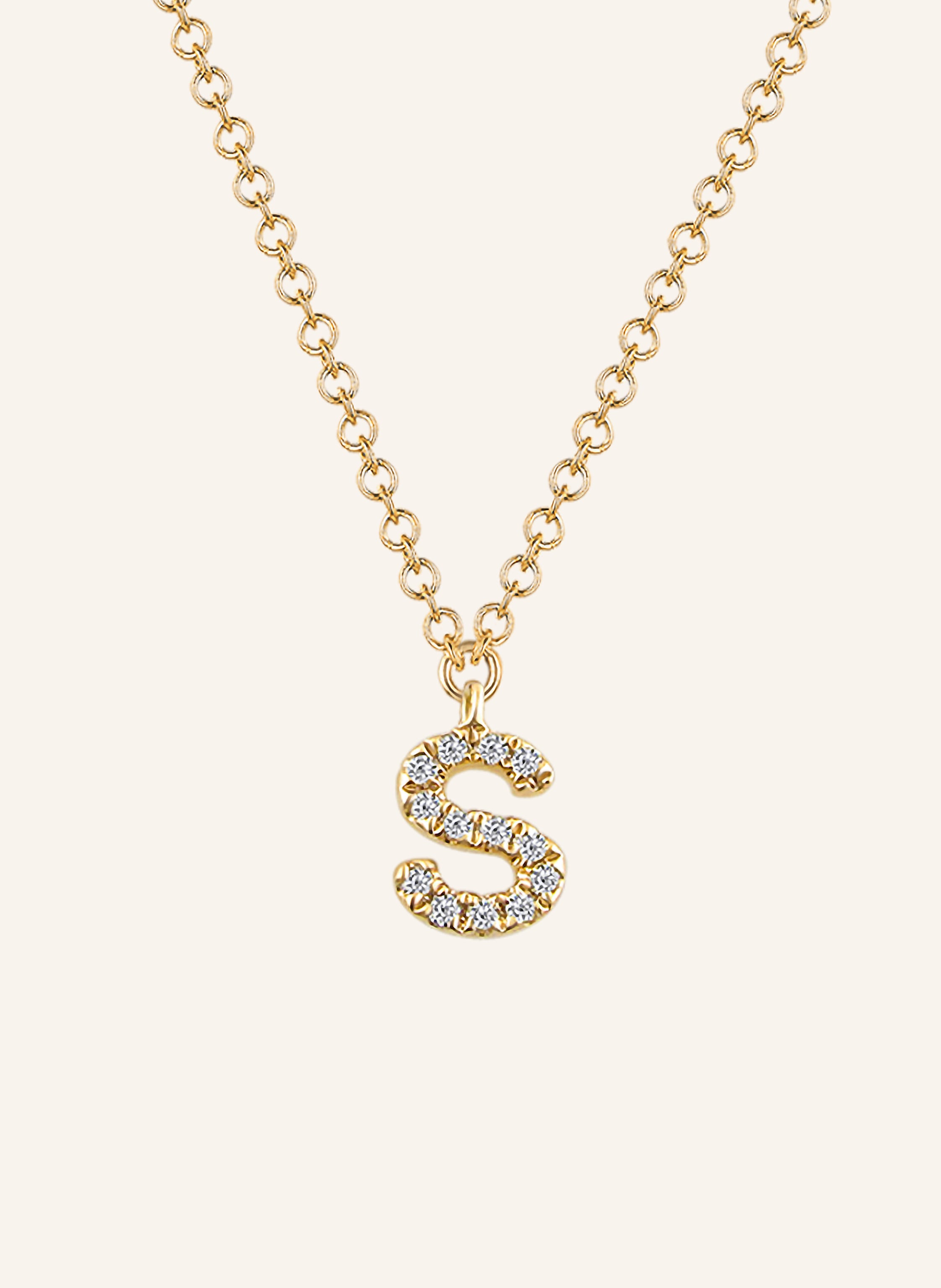 Leaf INITIALIEN Halskette „S“ aus 14 Karat Gelbgold mit Diamanten