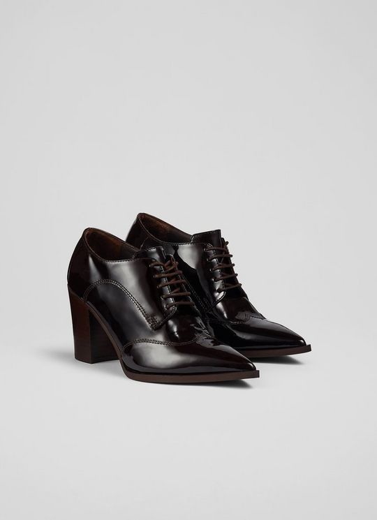 Gaia Brown Patent Leather Heeled Oxford Lace-Ups