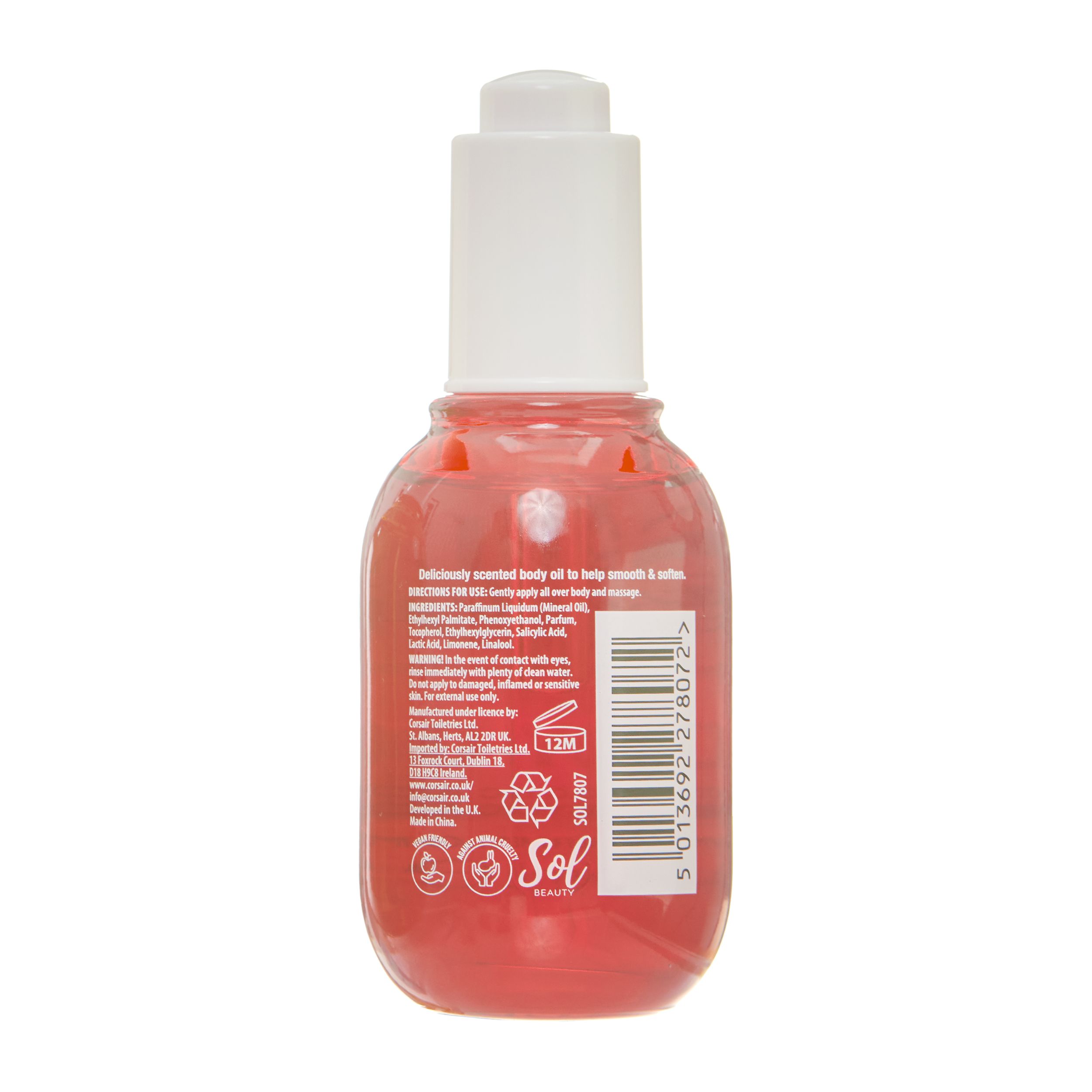 SOL Beauty Dry Body Oil Watermelon Scent Helps Hydrate Soften Skin Vegan 45ml