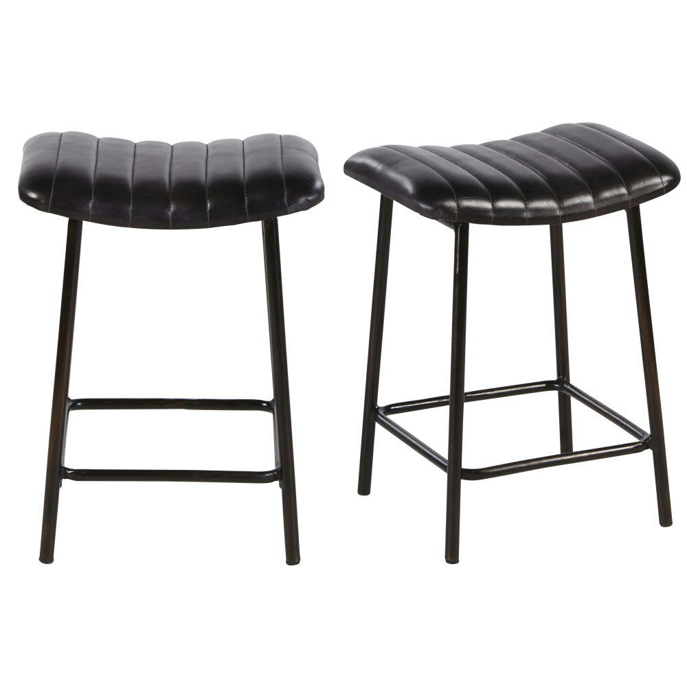 Dalston Business - Tabourets professionnels en cuir de chèvre et métal noirs (x2)