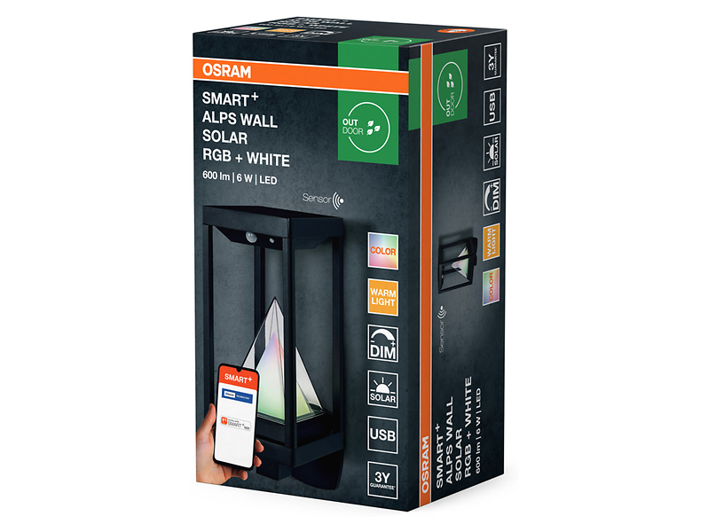 Lampa solarna Smart BT LED z czujnikiem dnia i nocy czarna
