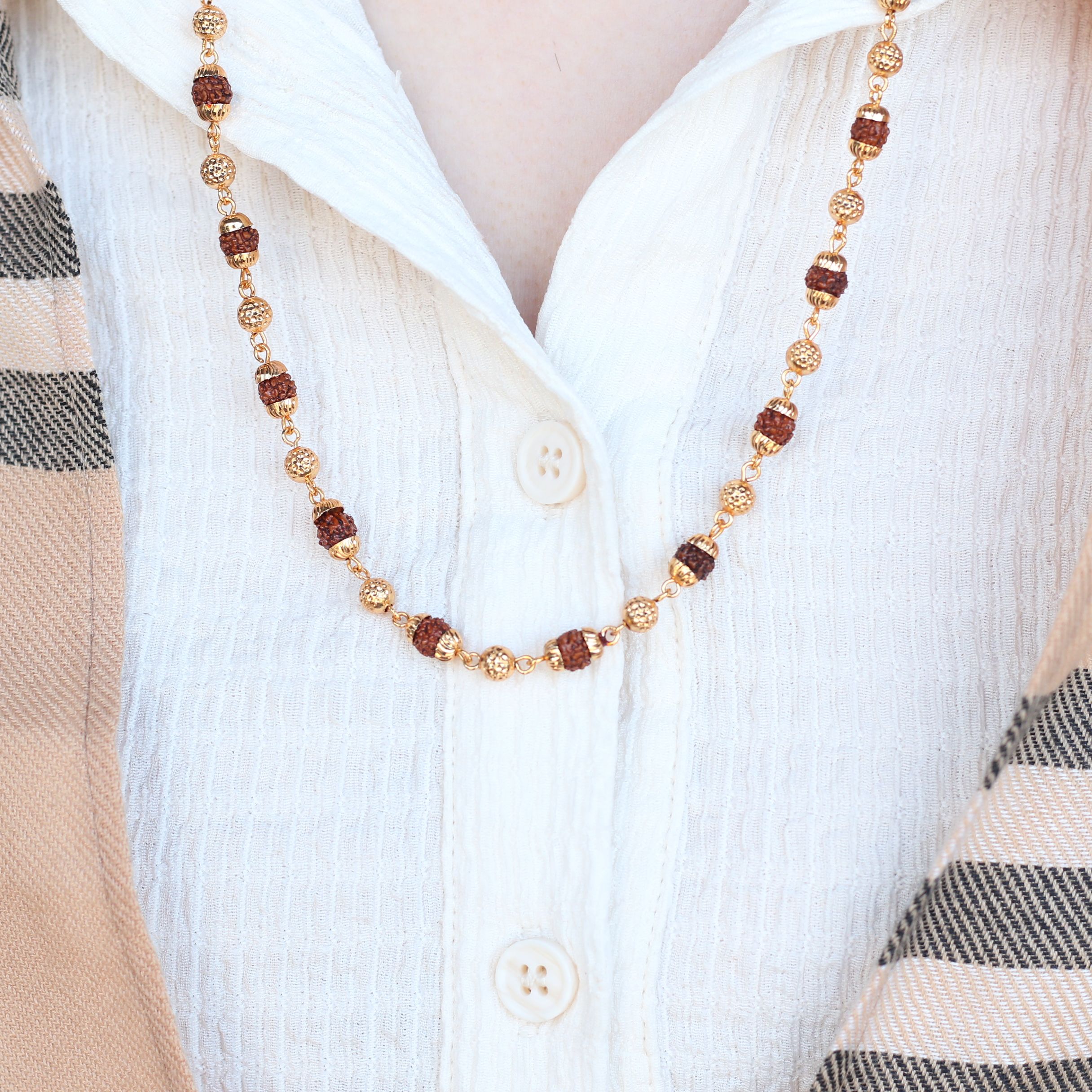 The Colourful Aura 18ct Gold Plated Indian Lord Shiva Rudraksha Beaded Hindu Necklace