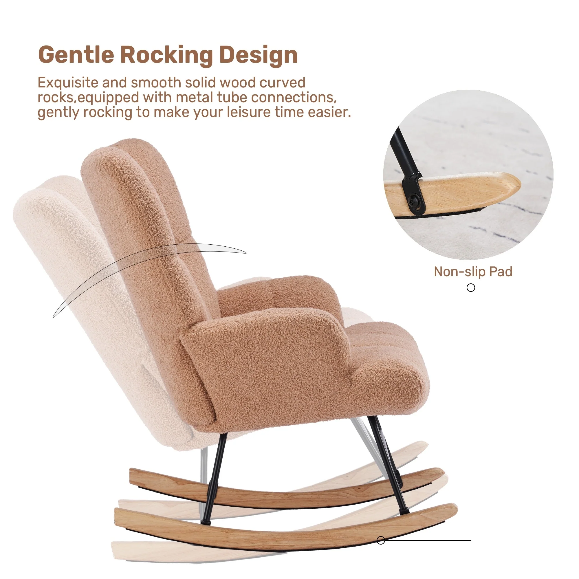 FERPIT Rocking Accent Chair Teddy Upholstered Glider Nursery Accent Chair Padded Seat with High Backrest for Living Room