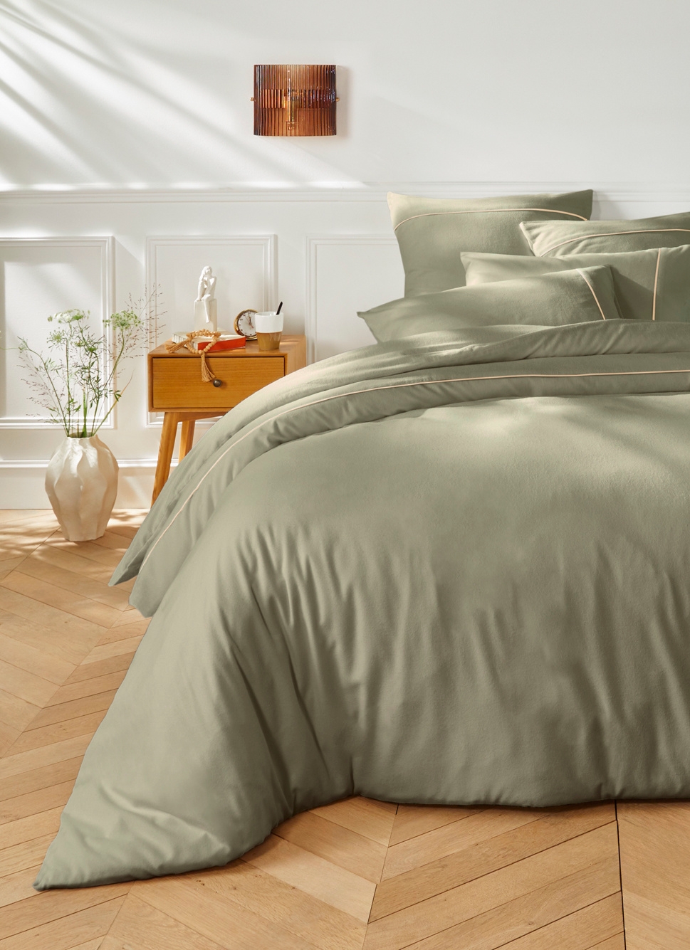 HOUSSE DE COUETTE EN FLANELLE UNIE RAGOON VERT KAKI