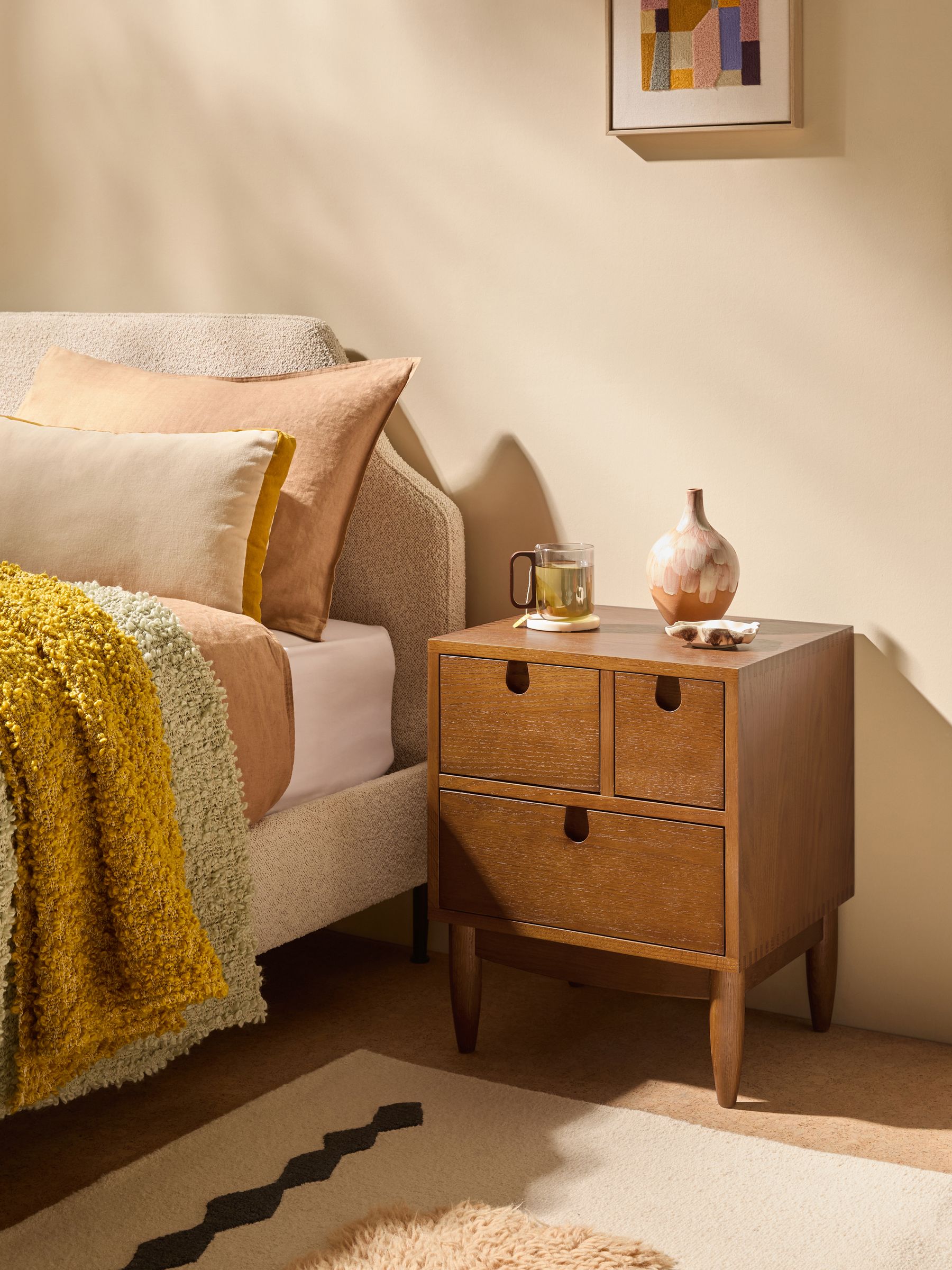 Penn 3 Drawer Bedside Table in Dark Stain Oak