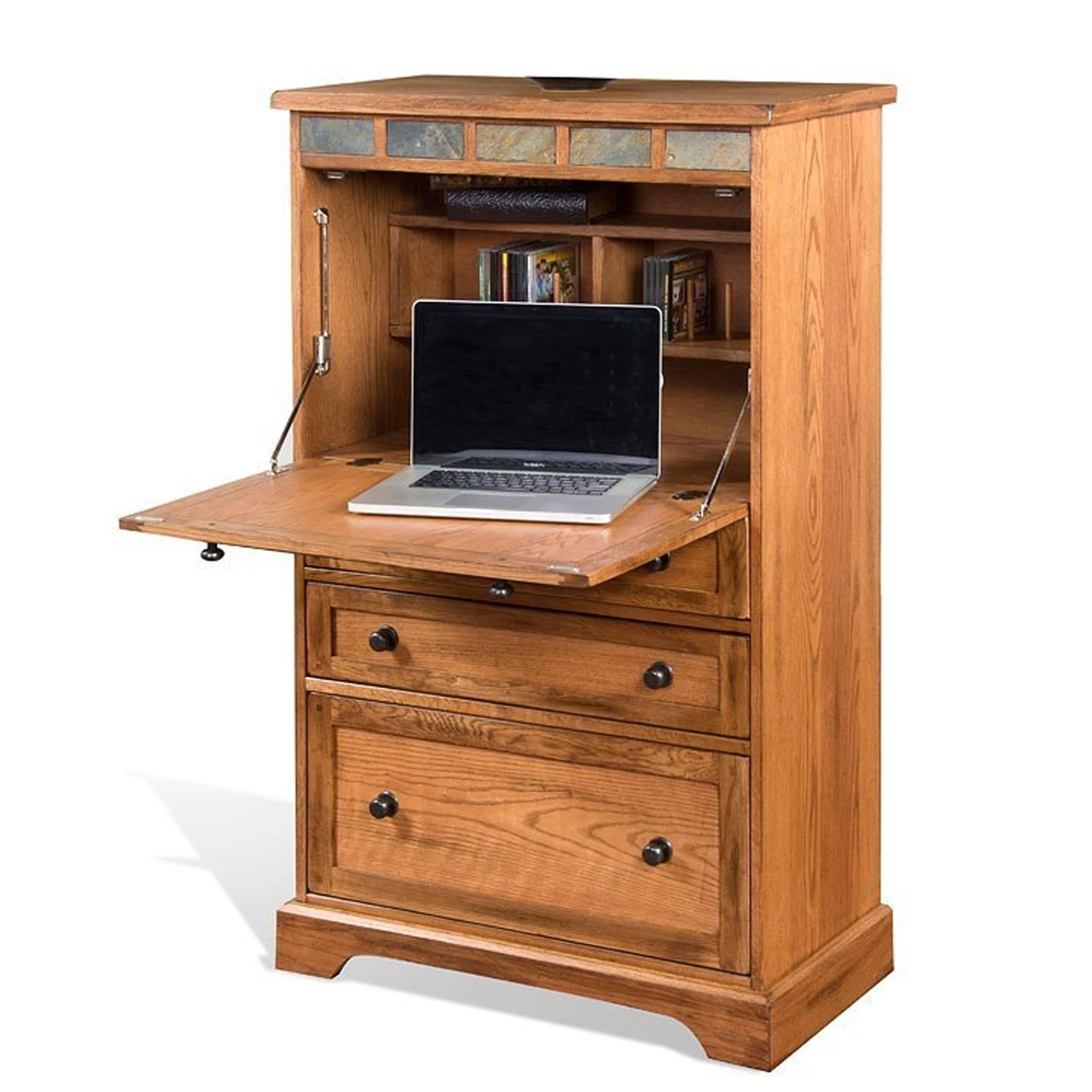 Murphy Desk Armoire Cabinet, 3 Drawer File Storage, Brown 53 Inch