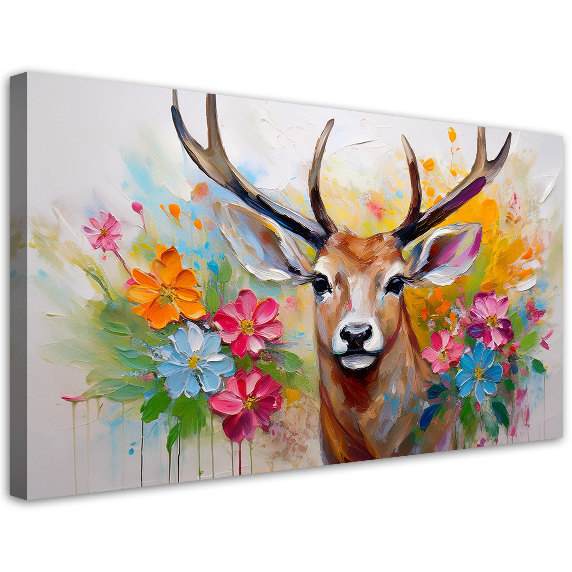 Feeby Obraz na płótnie, Jeleń Kwiaty Abstrakcja Zwierzeta 80x40