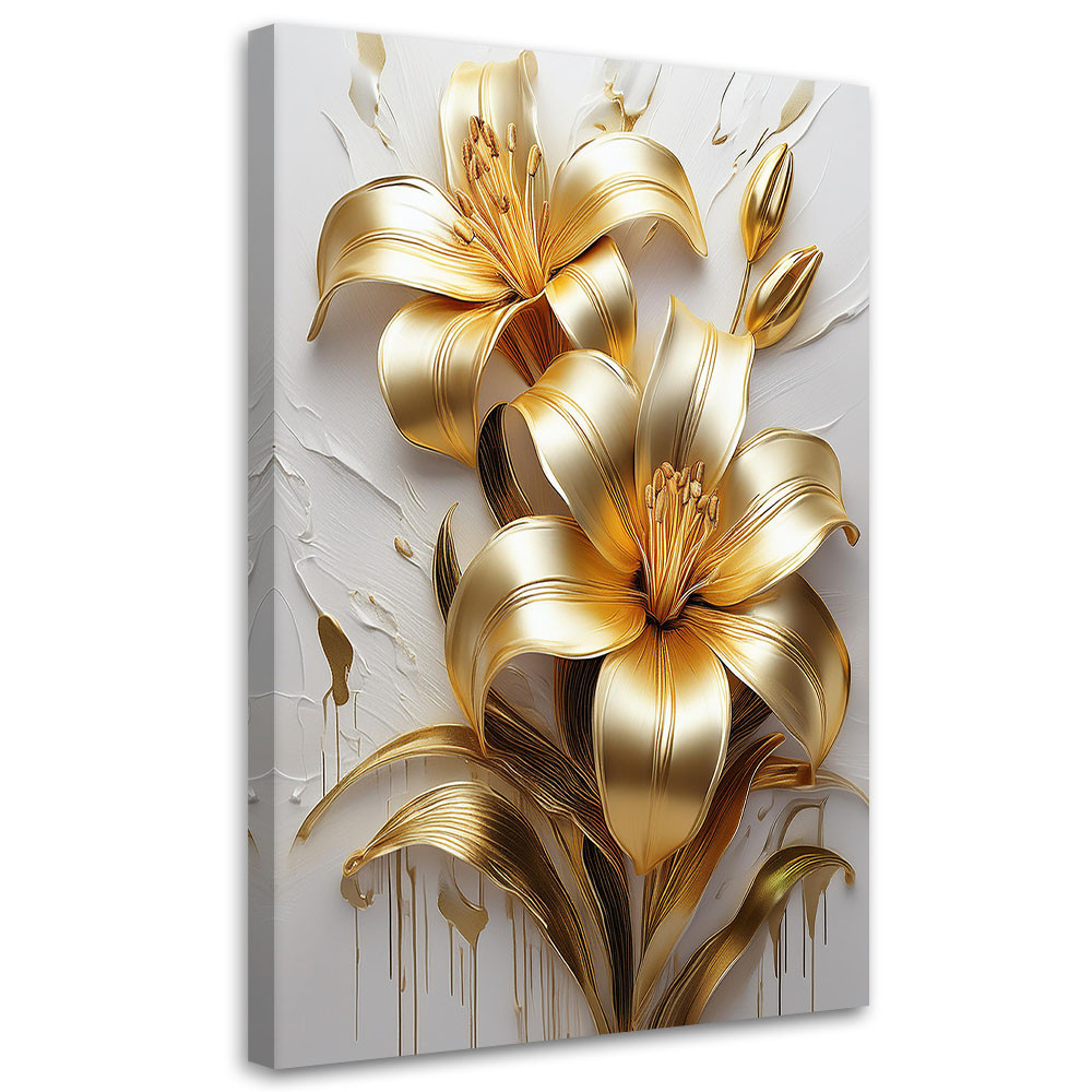 Feeby Obraz na płótnie, Złote Kwiaty Glamour Malowane 40x60