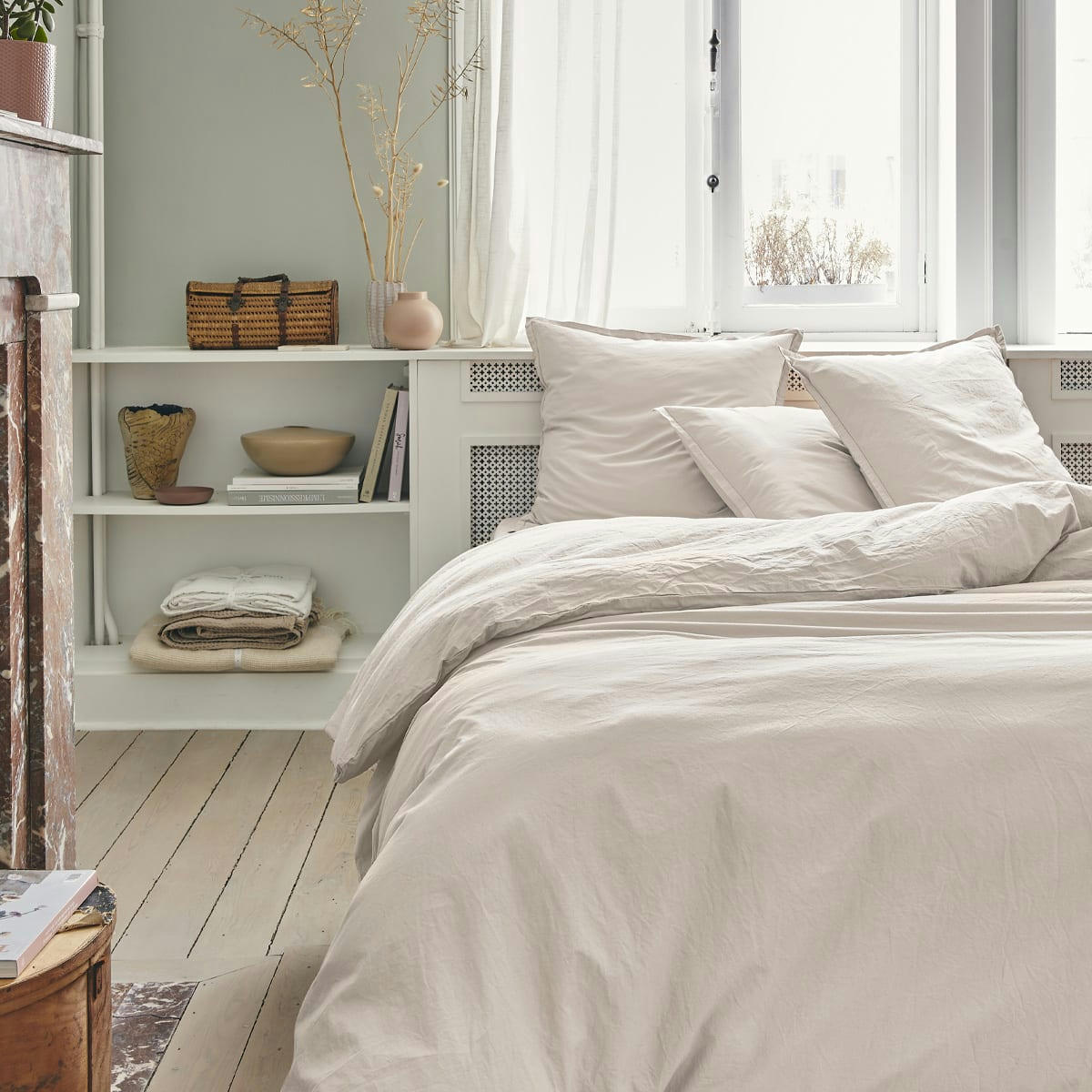 TOUT DOUX - Drap plat en coton beige 180x290