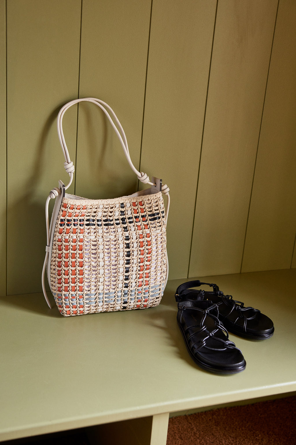 The Camden - Raffia Check - Medium Open Top Shoulder