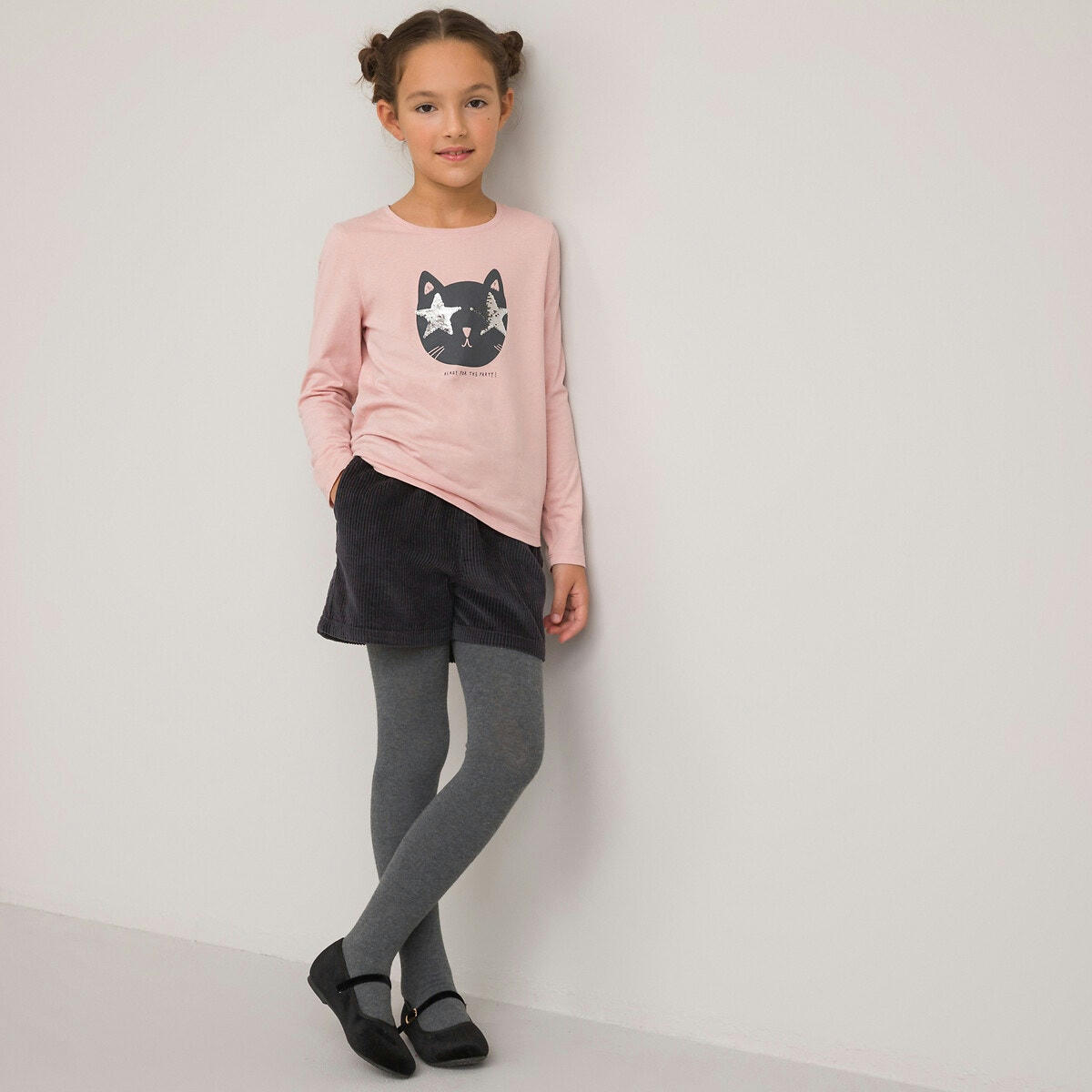 T-shirt manches longues, tête de chat avec sequins