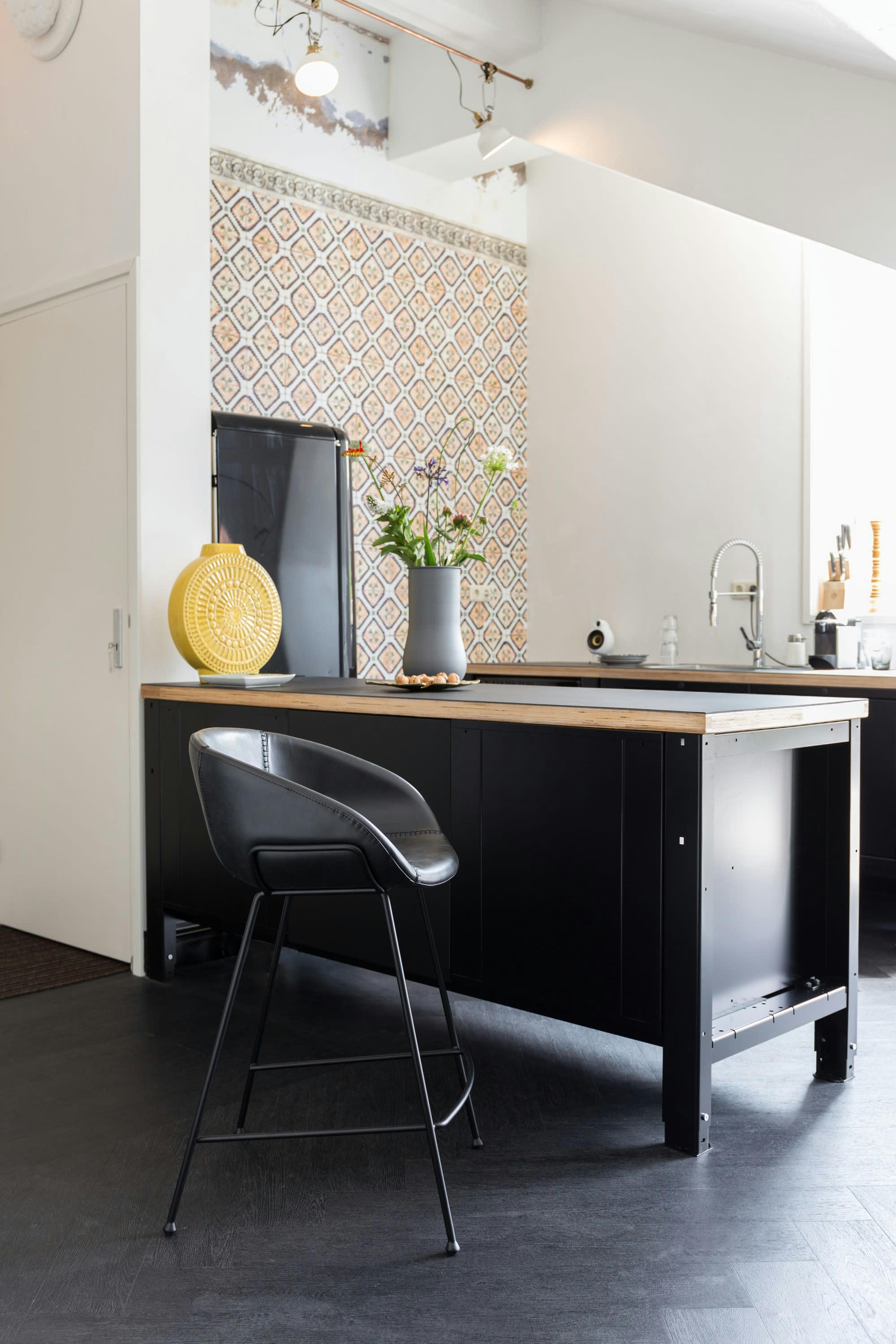 FESTON - Tabouret de comptoir en cuir noir