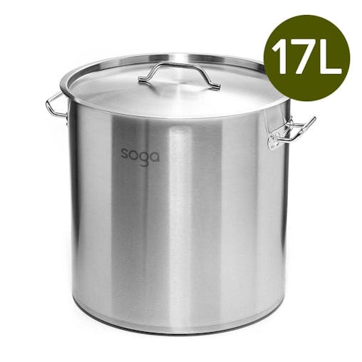 SOGA Stock Pot 17L Top Grade Thick Stainless Steel Stockpot 18/10