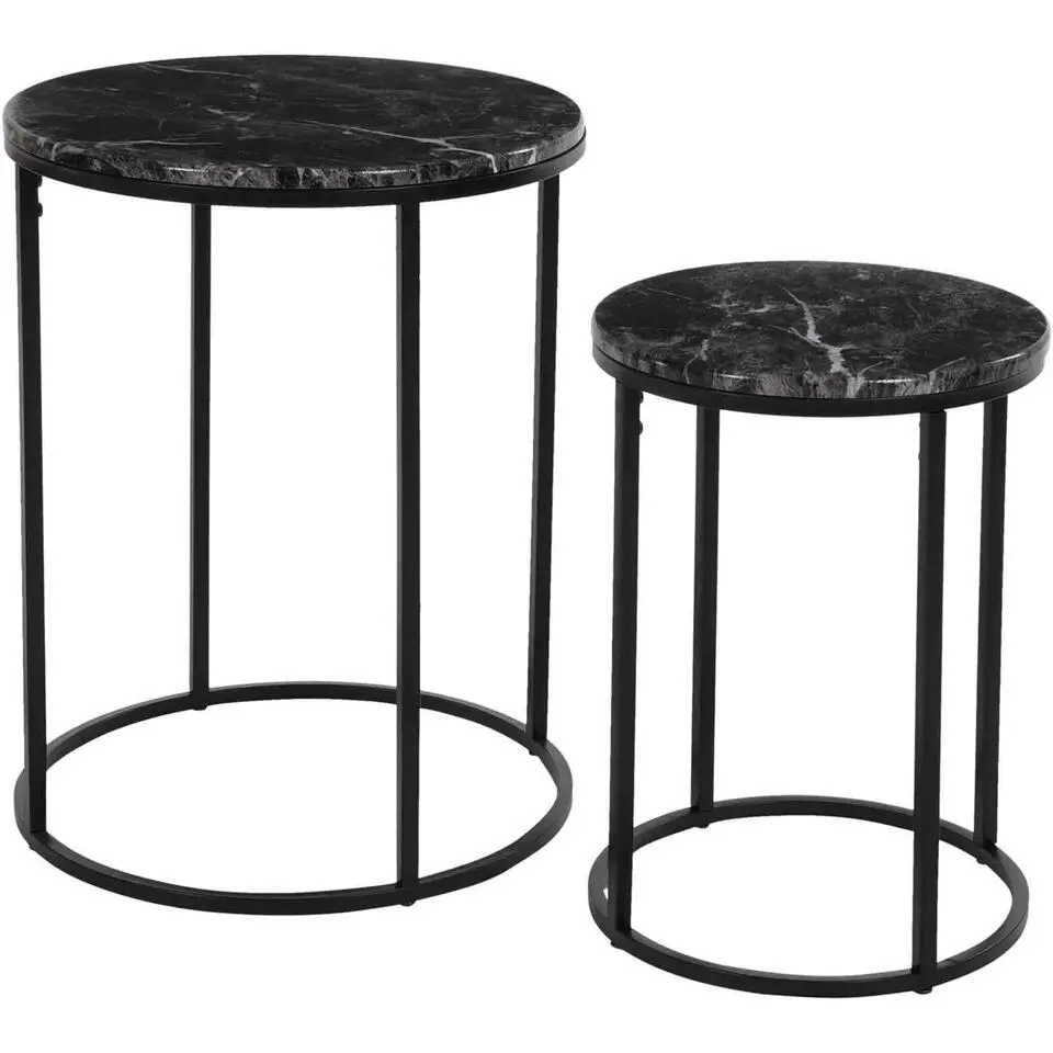 H&S Collection Bijzettafel set - 2-delig - zwart marmer - 50 cm