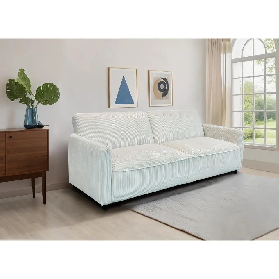 Alicia - Slaapbank 3-zits in cr&egrave;mekleurige stof