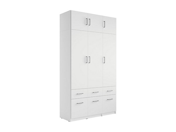 Armoire 3 portes et 6 tiroirs - L136 cm - Blanc   Réhausse - BELOMY
