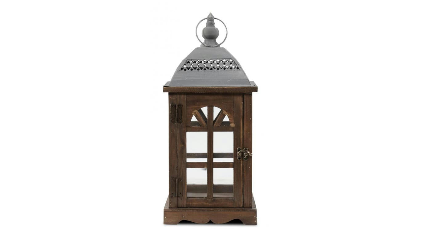 - Lanterne Bois Marron 20x20x46cm
