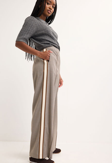 Womens Brown Check Side Stripe Trousers