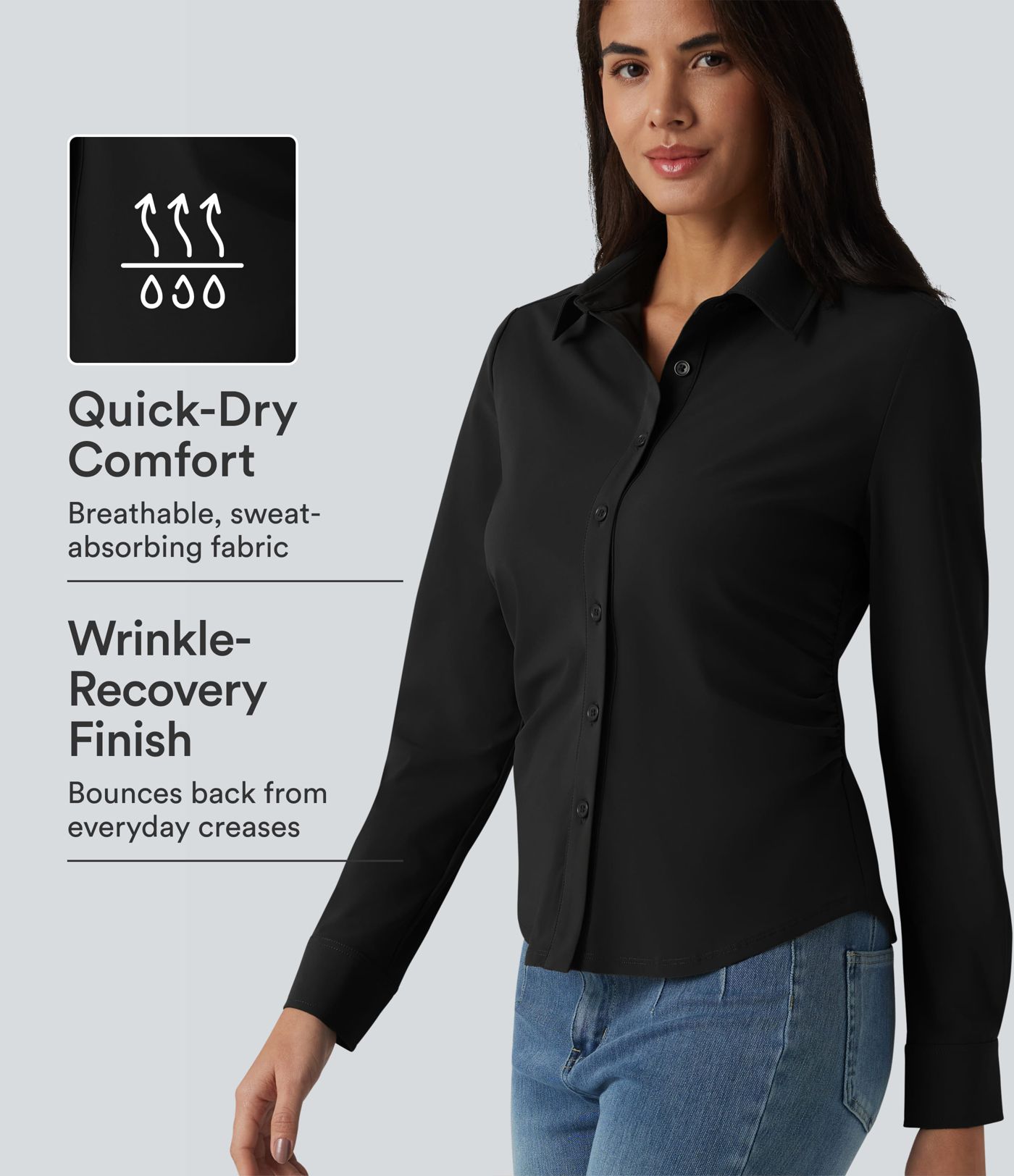Chemise manches longues défroissage facile et séchage rapide